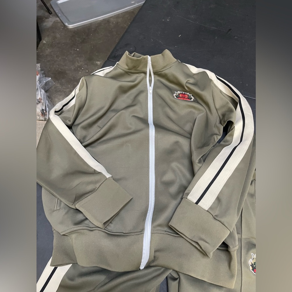 Custom One Percenters jumpsuit matching set. Olive green and cream colored. - Picture 3 of 3